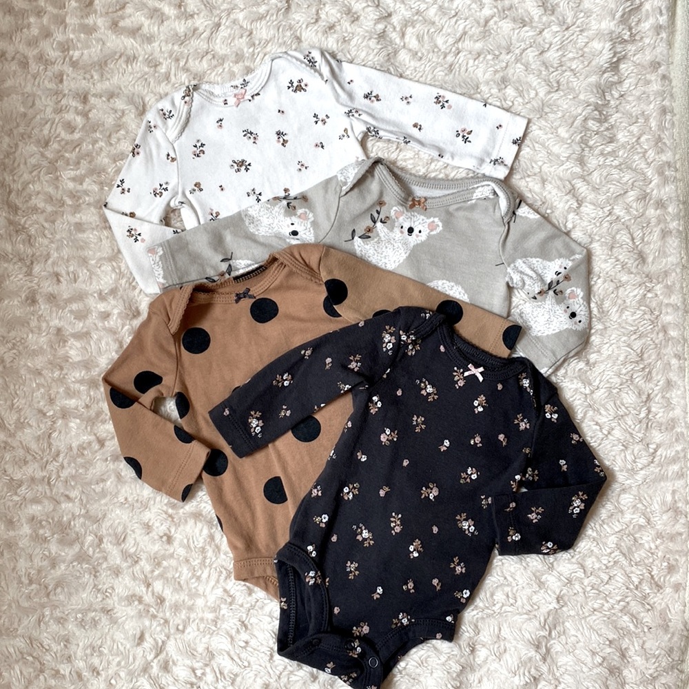 Set of 4 Long Sleeve Baby Girl Onesies